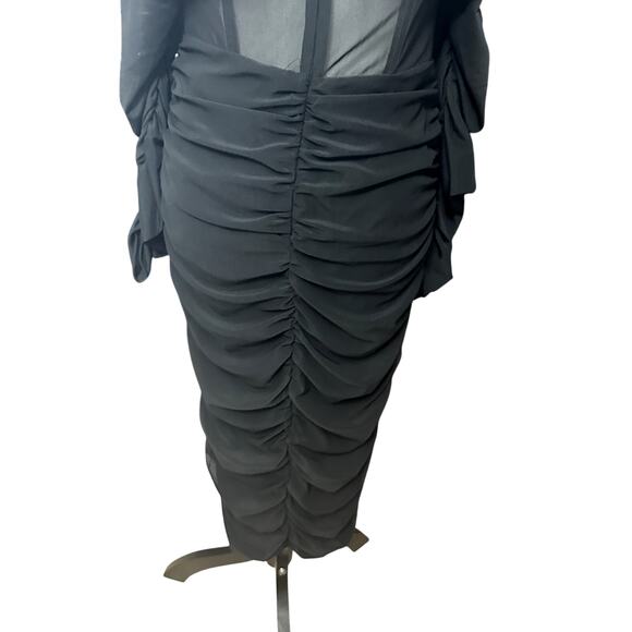 ASOS Luxe Curve Midi Dress Ruched Mesh Long Sleeve Back Zip Closure Black 12 NWT - Picture 6 of 10